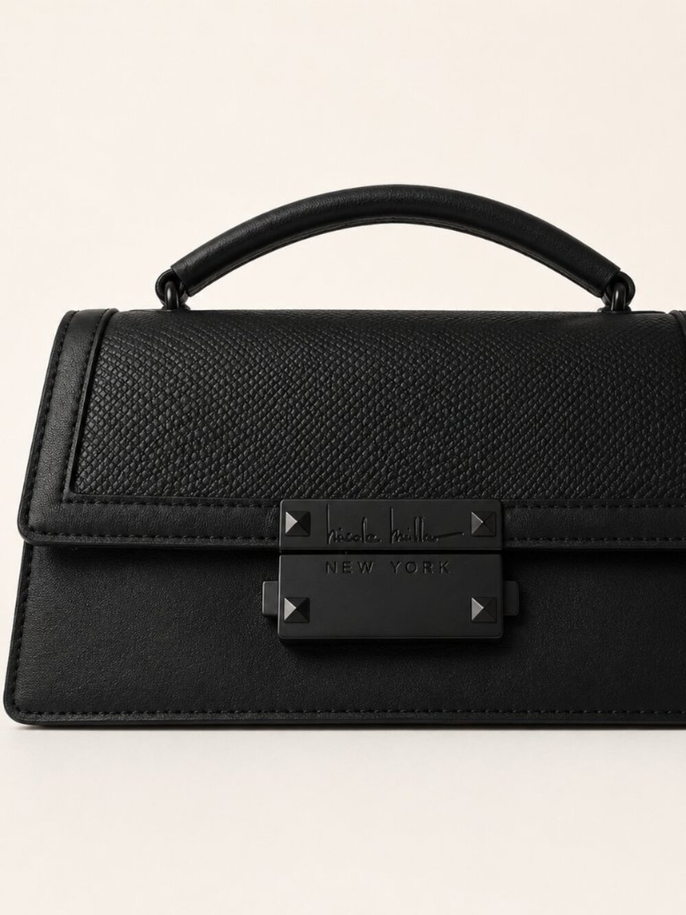 Nicole Miller Black Structured Top Handle Crossbody Bag NWT